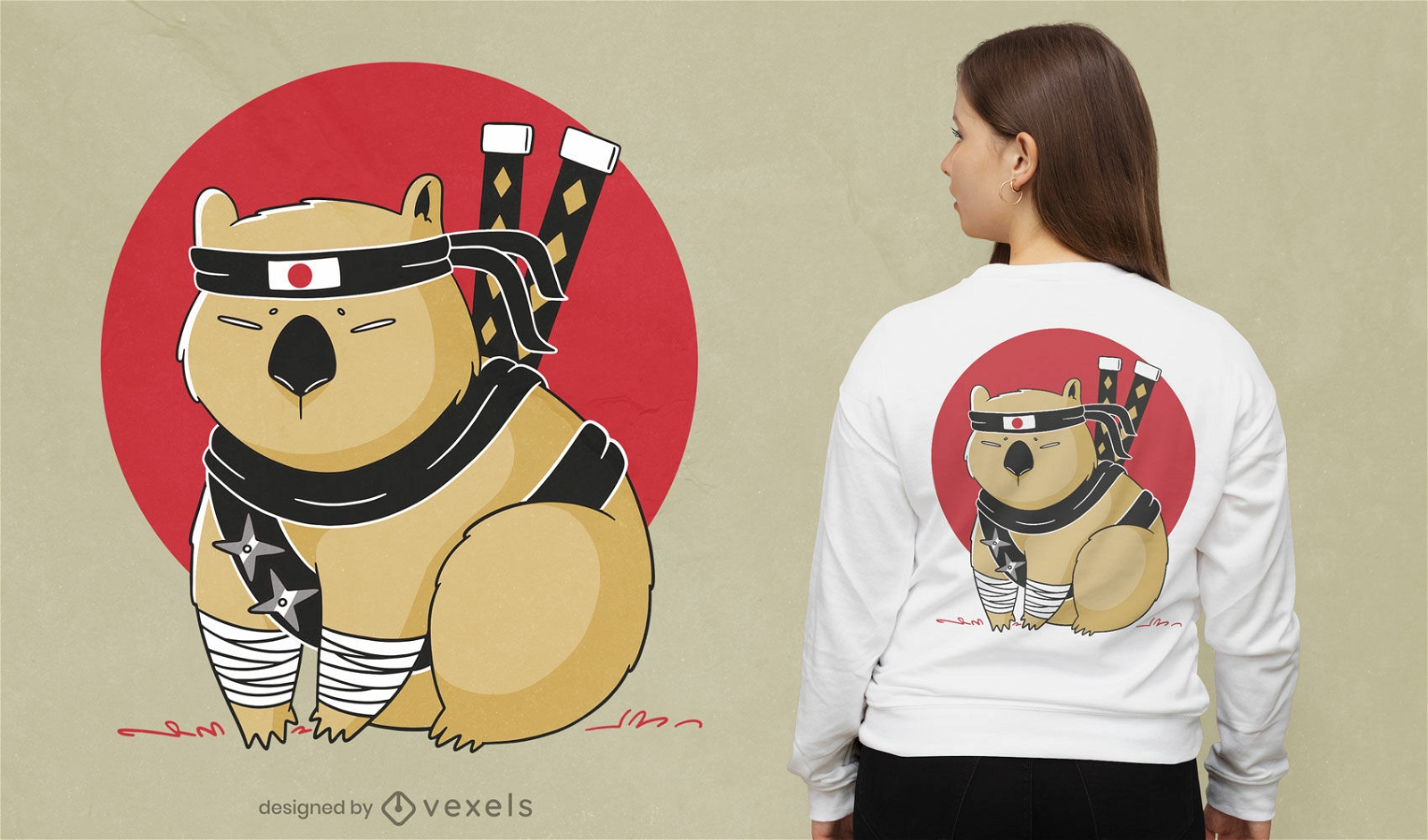 Design de camiseta de desenho animado Ninja wombat