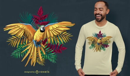 Realistic parrot in jungle psd t-shirt design