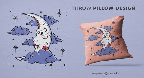 Moon with clouds throw pillow design