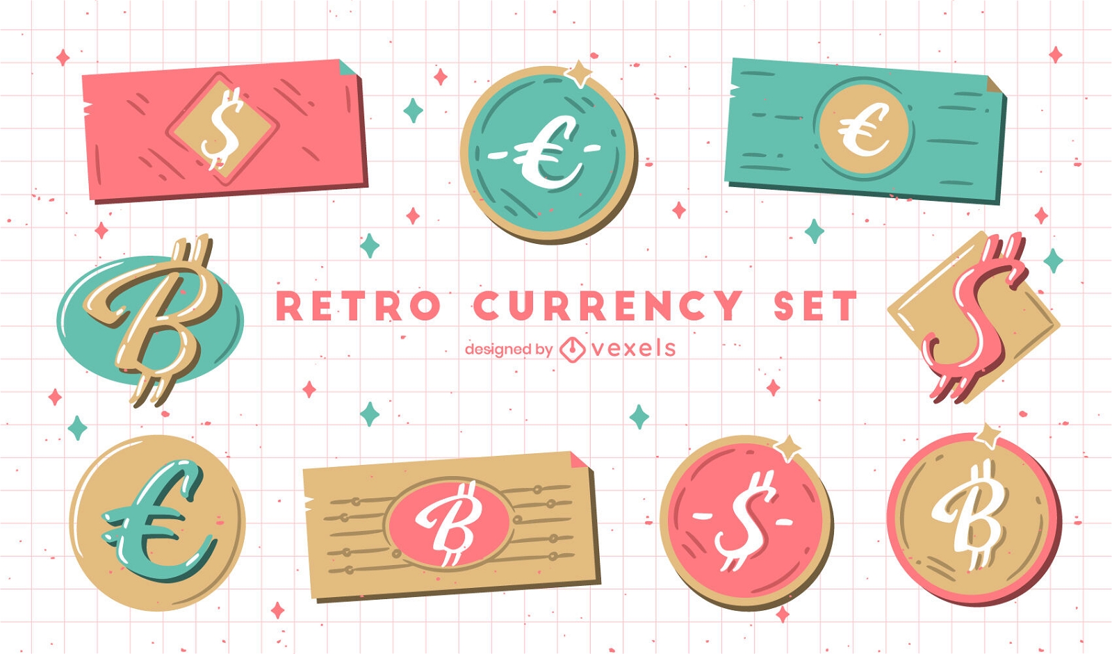 Münzen und Scheine Währung Retro-Set