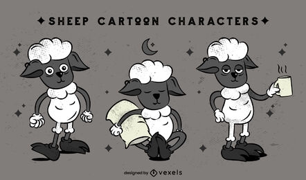 Conjunto de personagens de desenhos animados de animais ovelhas