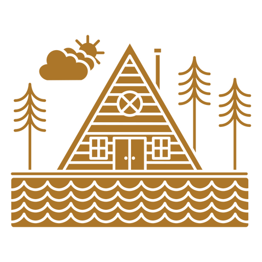 Wooden cabin cut out river
