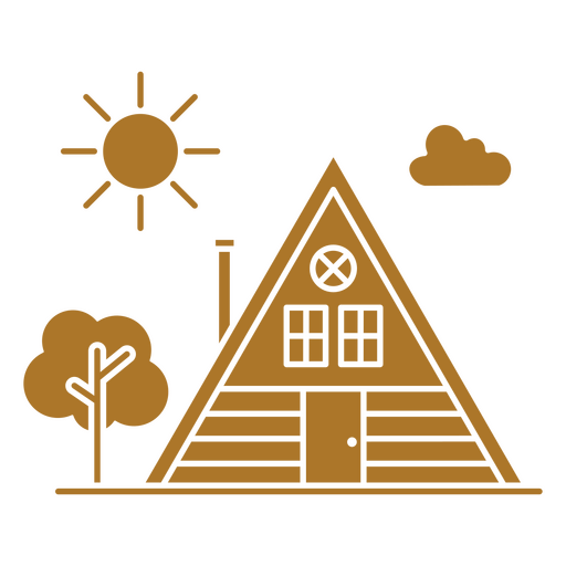 Wooden cabin cut out sun PNG Design