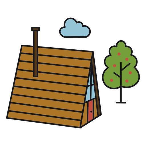 Árbol de trazo de color de cabaña de madera Diseño PNG