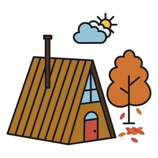 Wooden cabin color stroke fall PNG Design