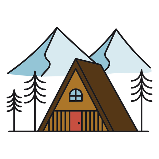 Wooden cabin color stroke peaks PNG Design