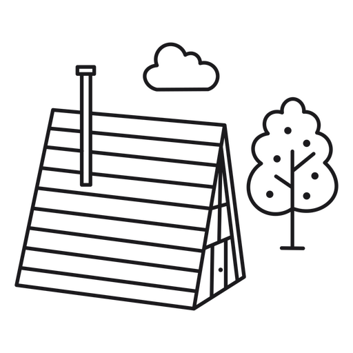 Cabaña de trazo de árbol simple Diseño PNG