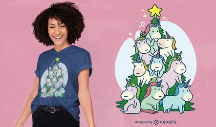 Design de camisetas da árvore de natal dos unicórnios