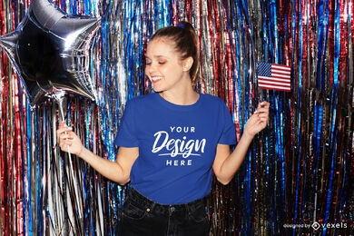 Maquete de camiseta azul com festa da bandeira americana