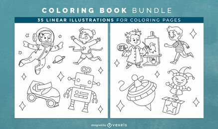 Brinquedos infantis para colorir livro de páginas de design