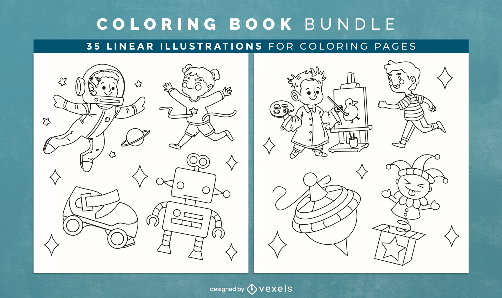 Children toys coloring book design pages