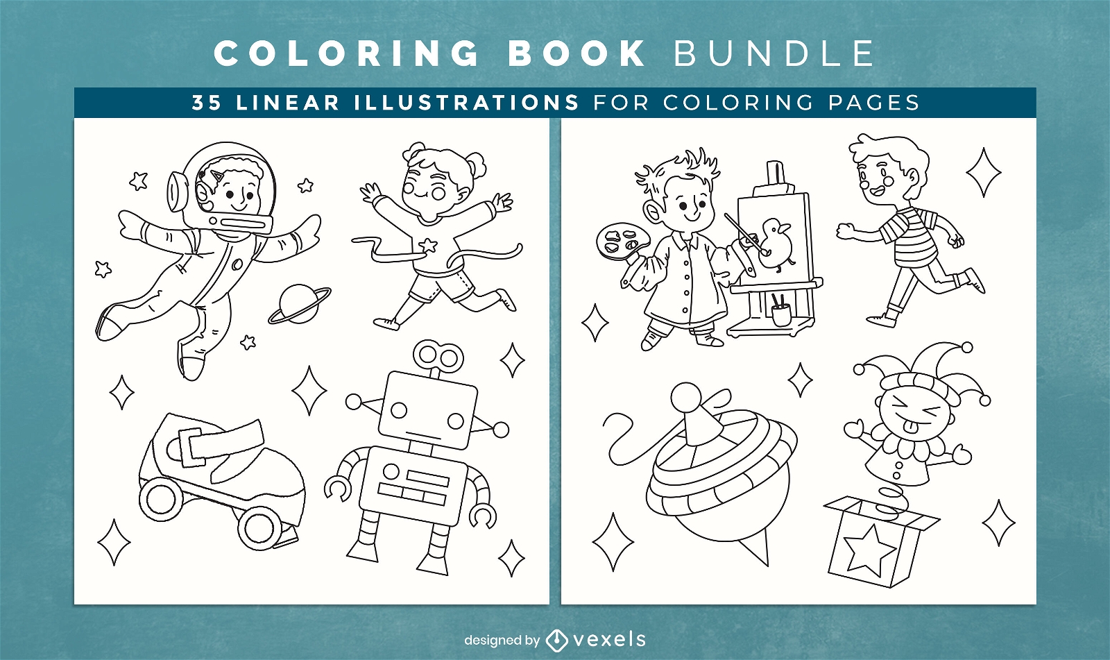 Juguetes para niños páginas de diseño de libro para colorear