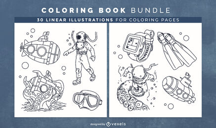Páginas de design de livro para colorir de mergulho autônomo