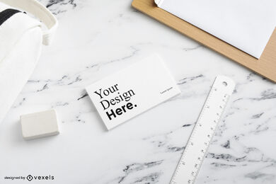 White business card mockup in marble surface