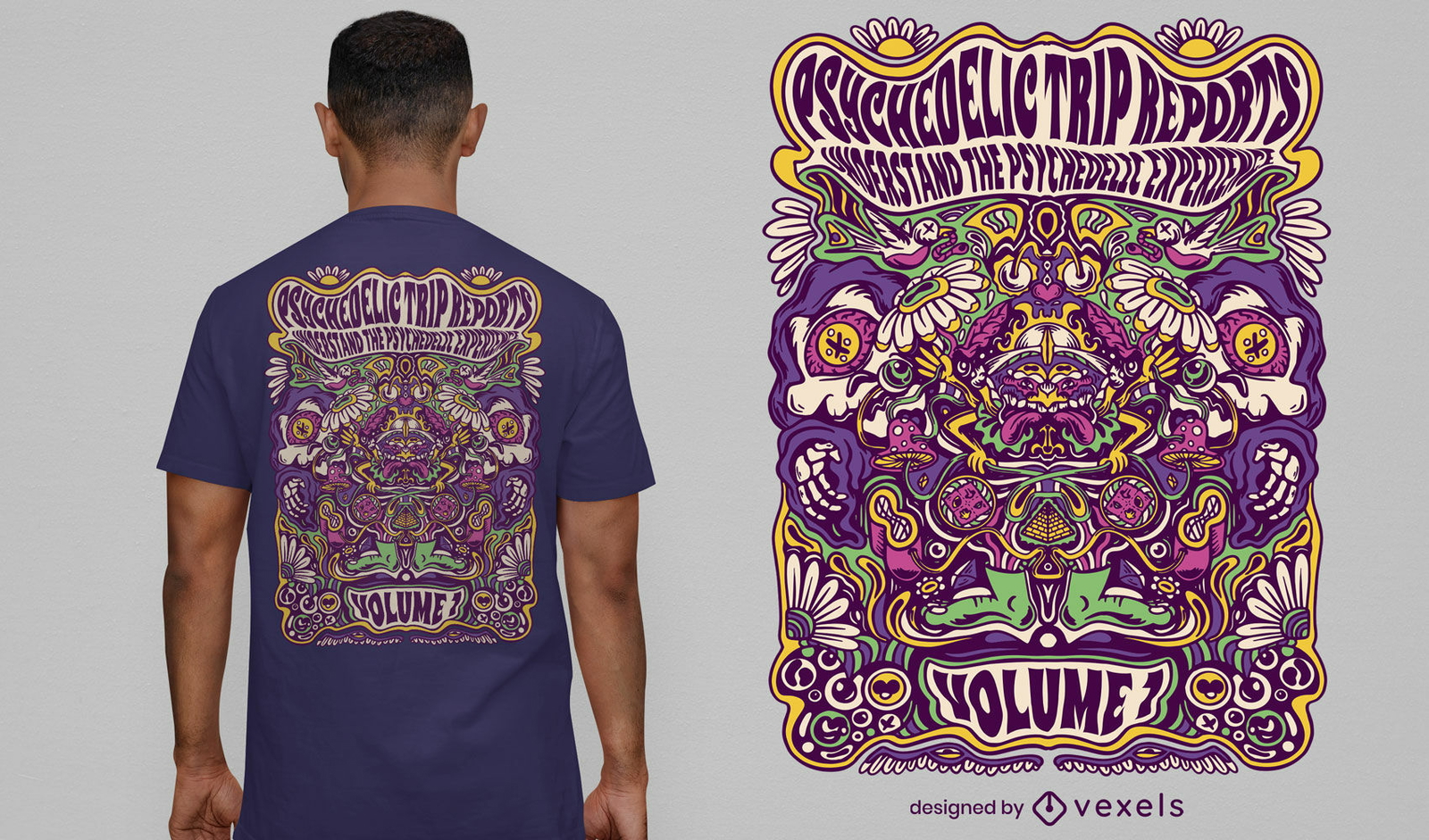 Diseño de camiseta de experiencia de viaje psicodélico.