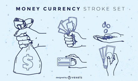 Money payment bills and coins stroke set