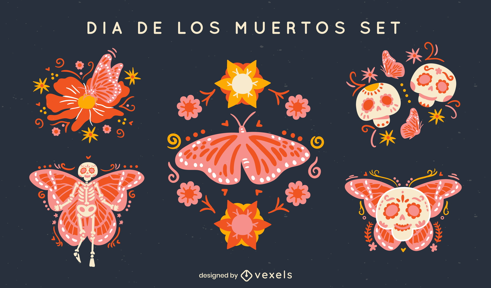 Conjunto de mariposas navideñas del día de los muertos.