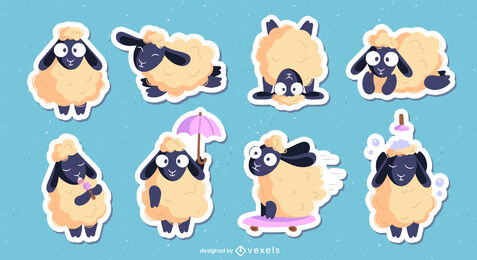 Conjunto de caracteres de dibujos animados de animales de granja de ovejas