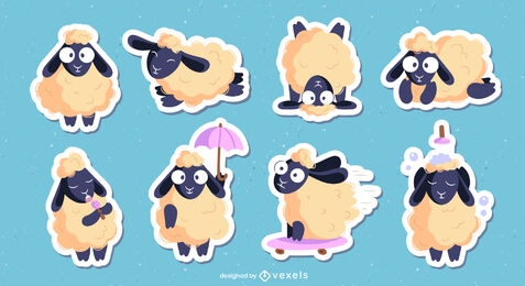 Conjunto de personagens de desenhos animados de animais de fazenda de ovelhas