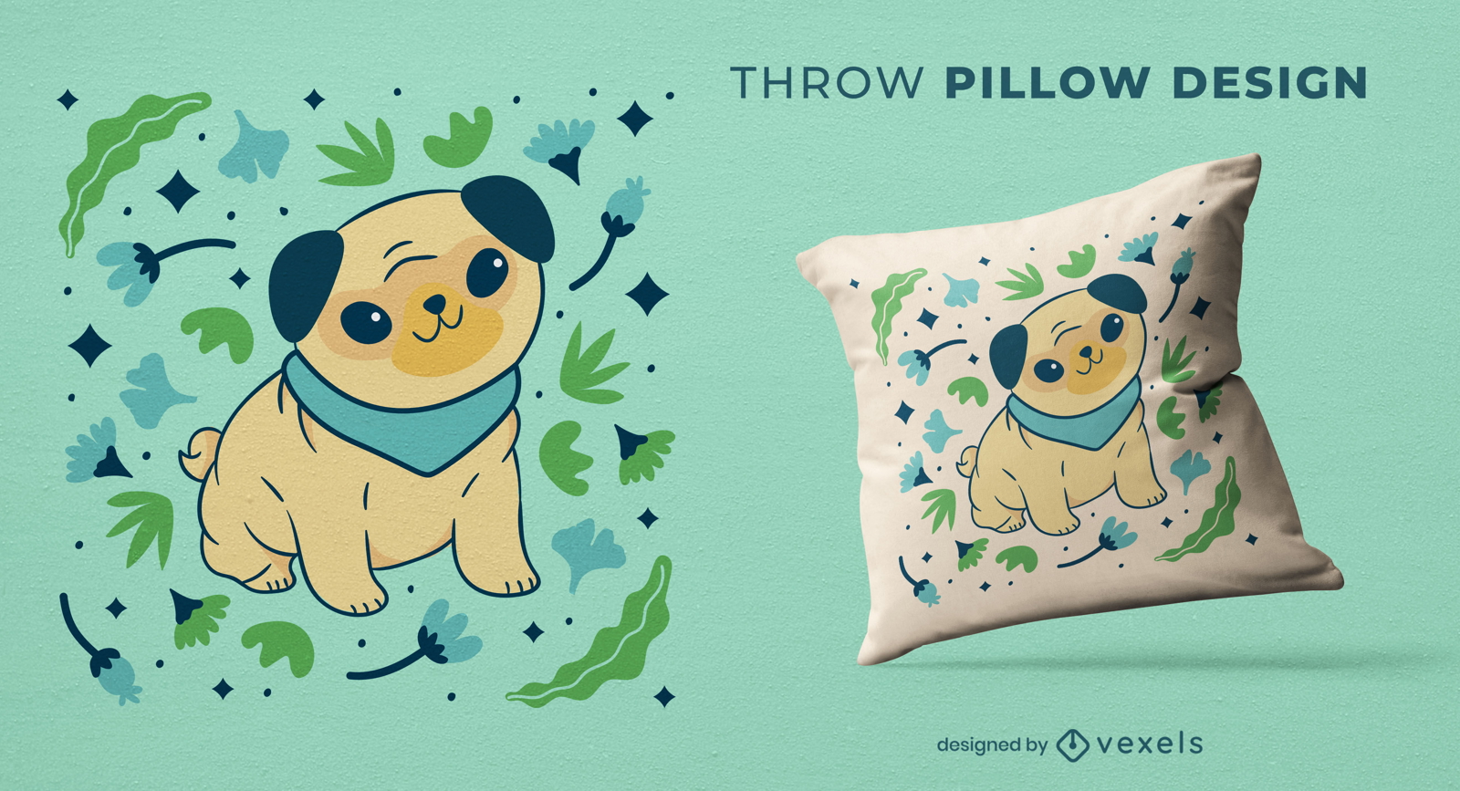 Pug dog cute animal throw pillow design