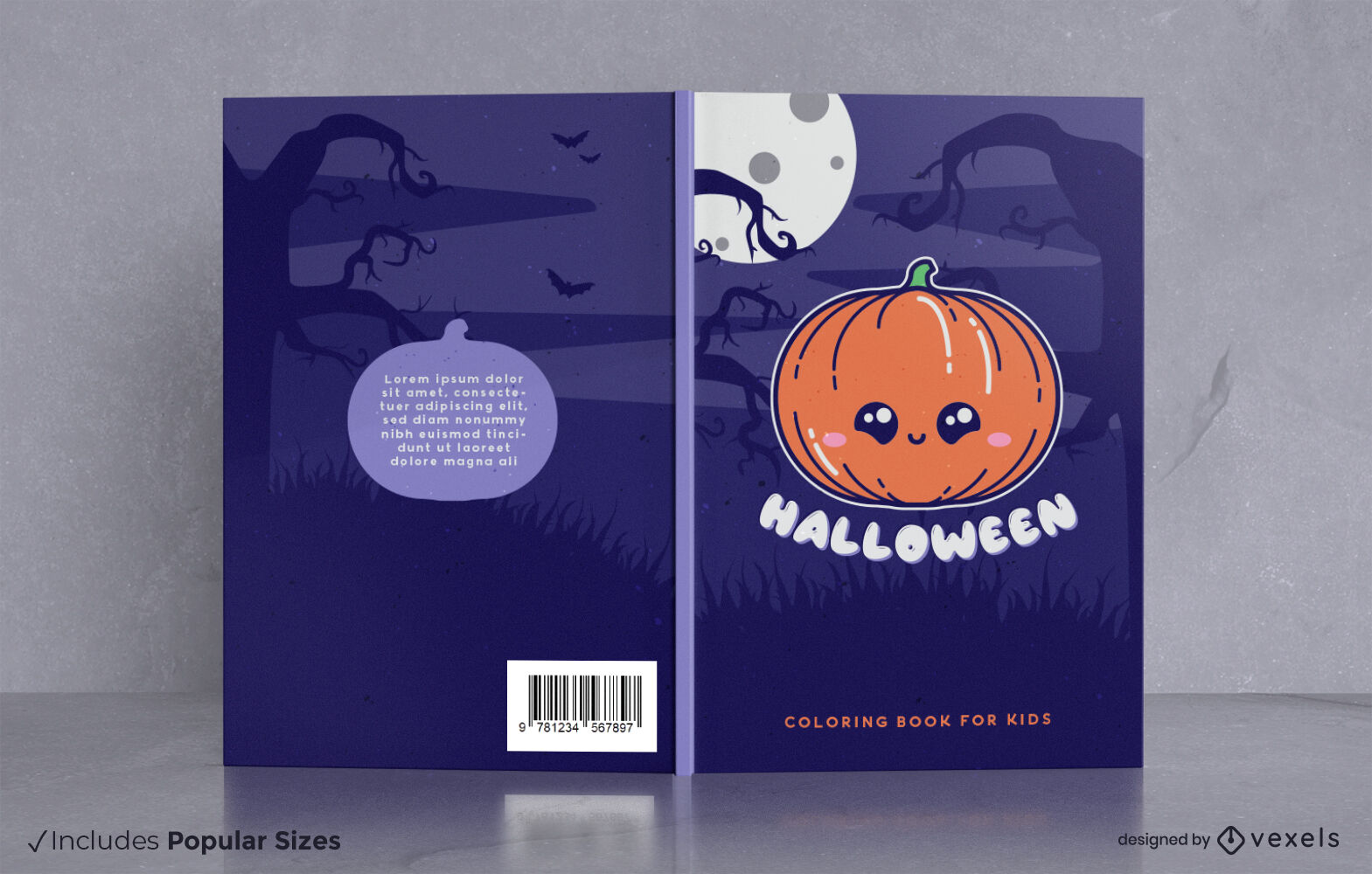 Diseño de portada de libro de calabaza kawaii de Halloween