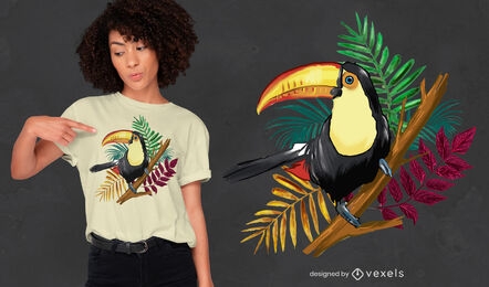 Pássaro tucano no ramo psd com design de camiseta