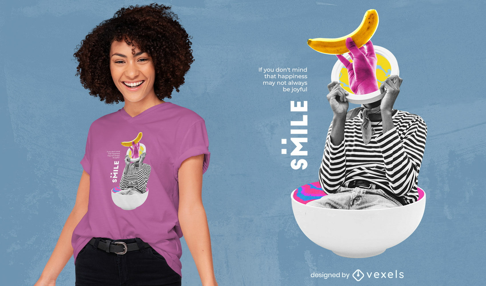 Smile girl in bowl psicodélico colagem psd t-shirt design