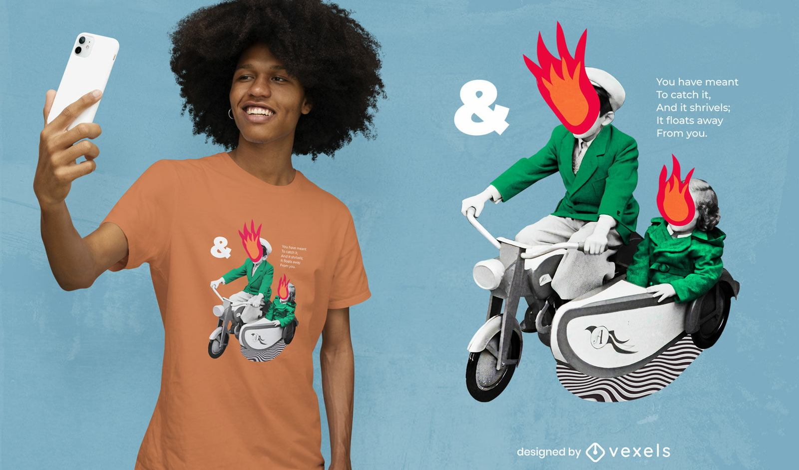 Design de t-shirt psd com colagem de homem motocicleta