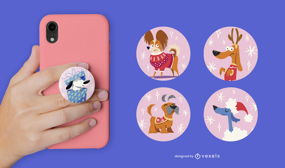 Cachorros, animais de estimação, conjunto plano popsocket