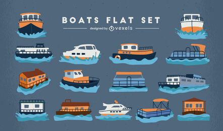 Boats and ships transportation flat set