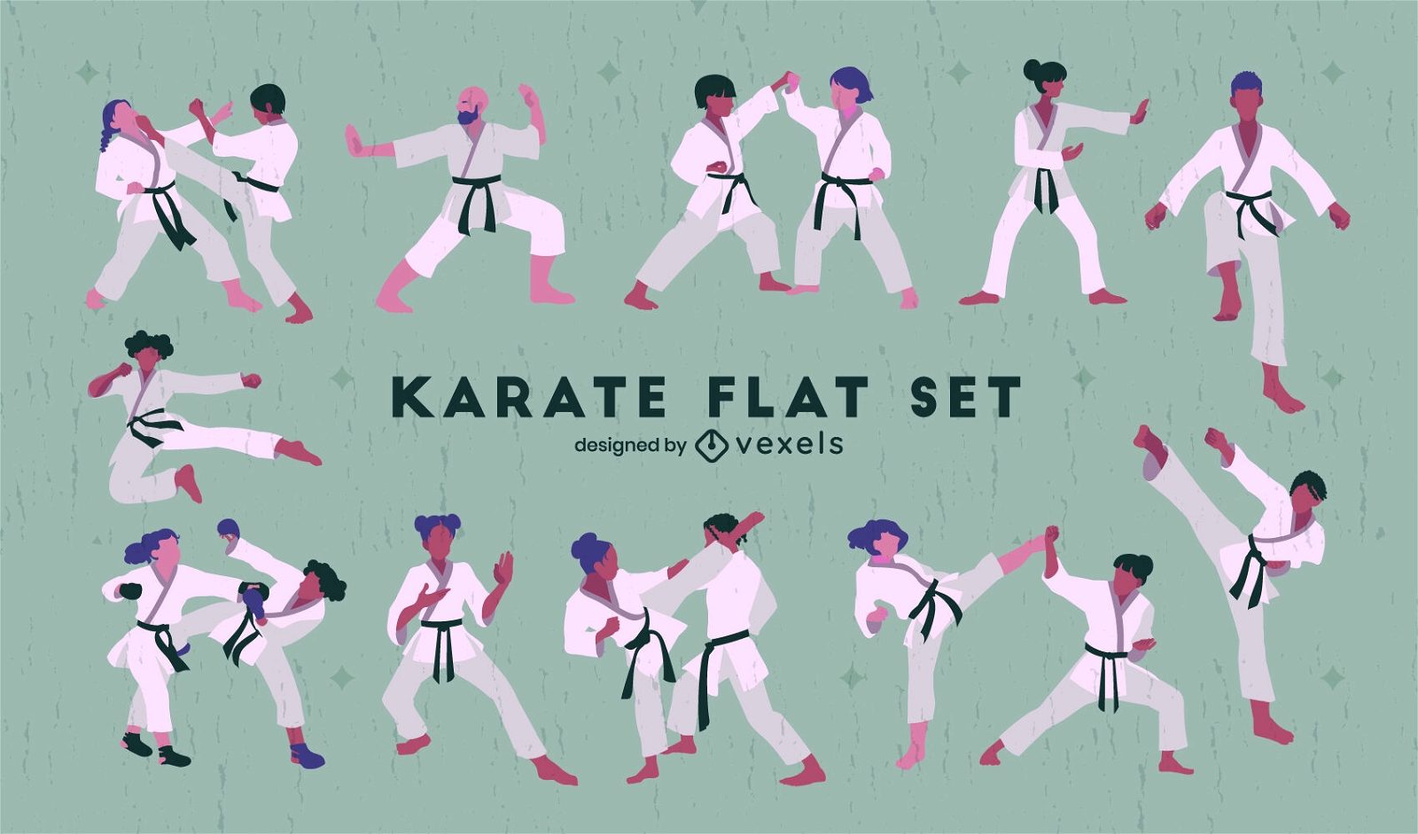 Karate martial arts moves people set