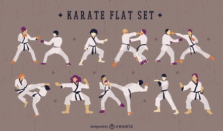 Karate martial arts sport people set