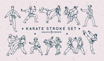 Karate martial arts sport people stroke set