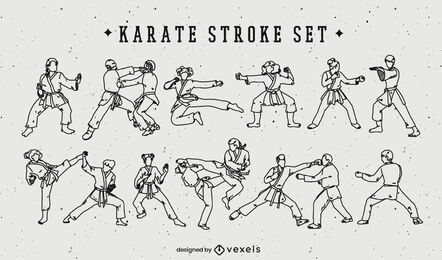 Karate artes marciales mueve personas conjunto de trazos.