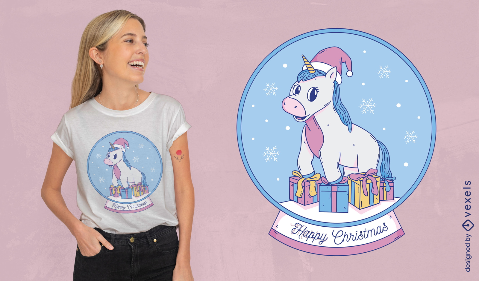 Dise?o de camiseta de unicornio de c?pula navide?a.