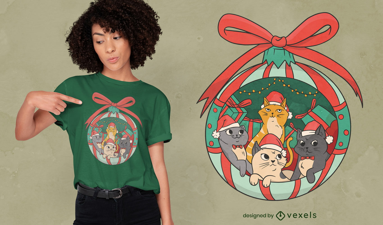 Lindo diseño de camiseta de gatos navideños