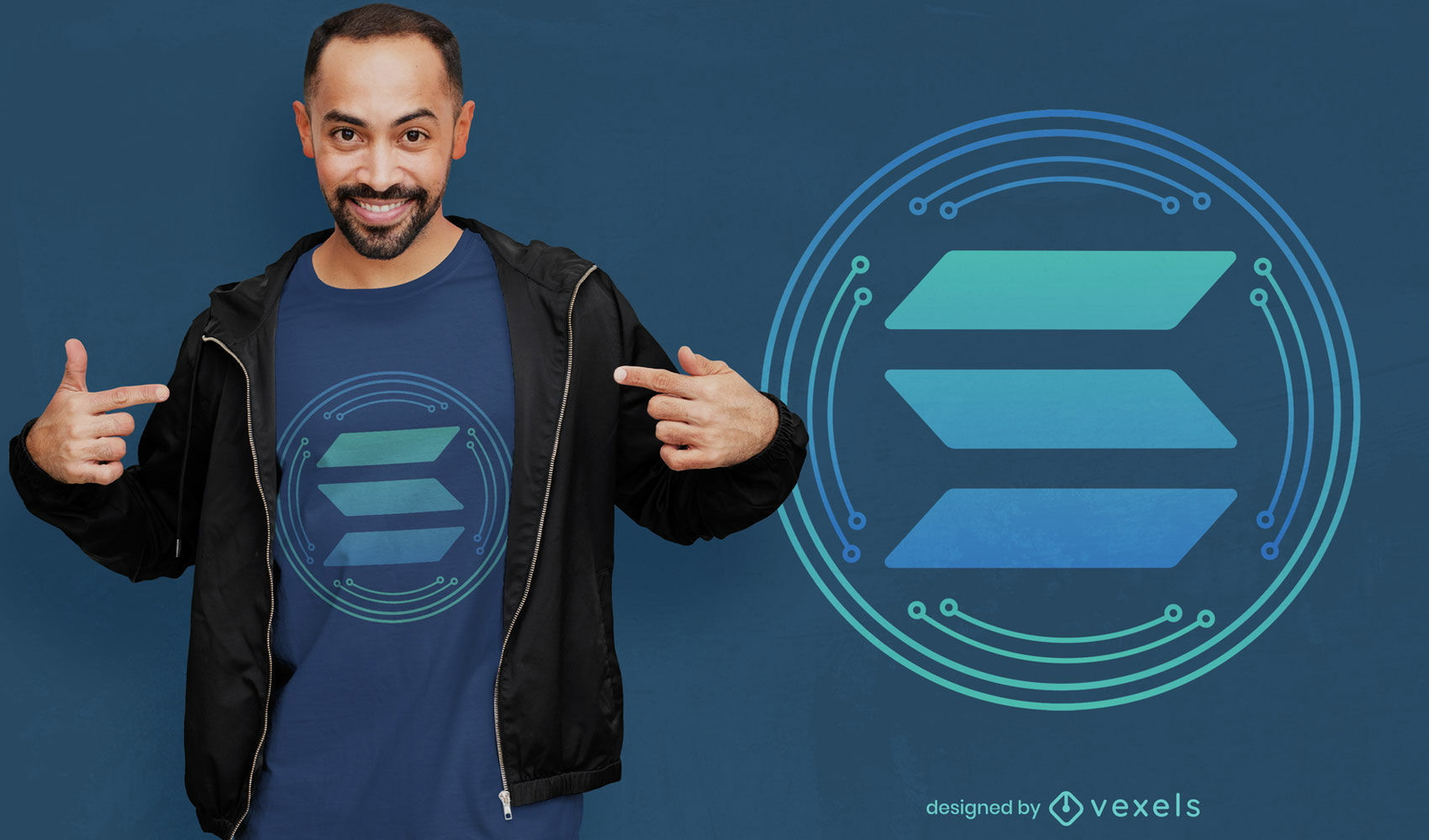 Design de camiseta com símbolo de criptografia de moeda Solana