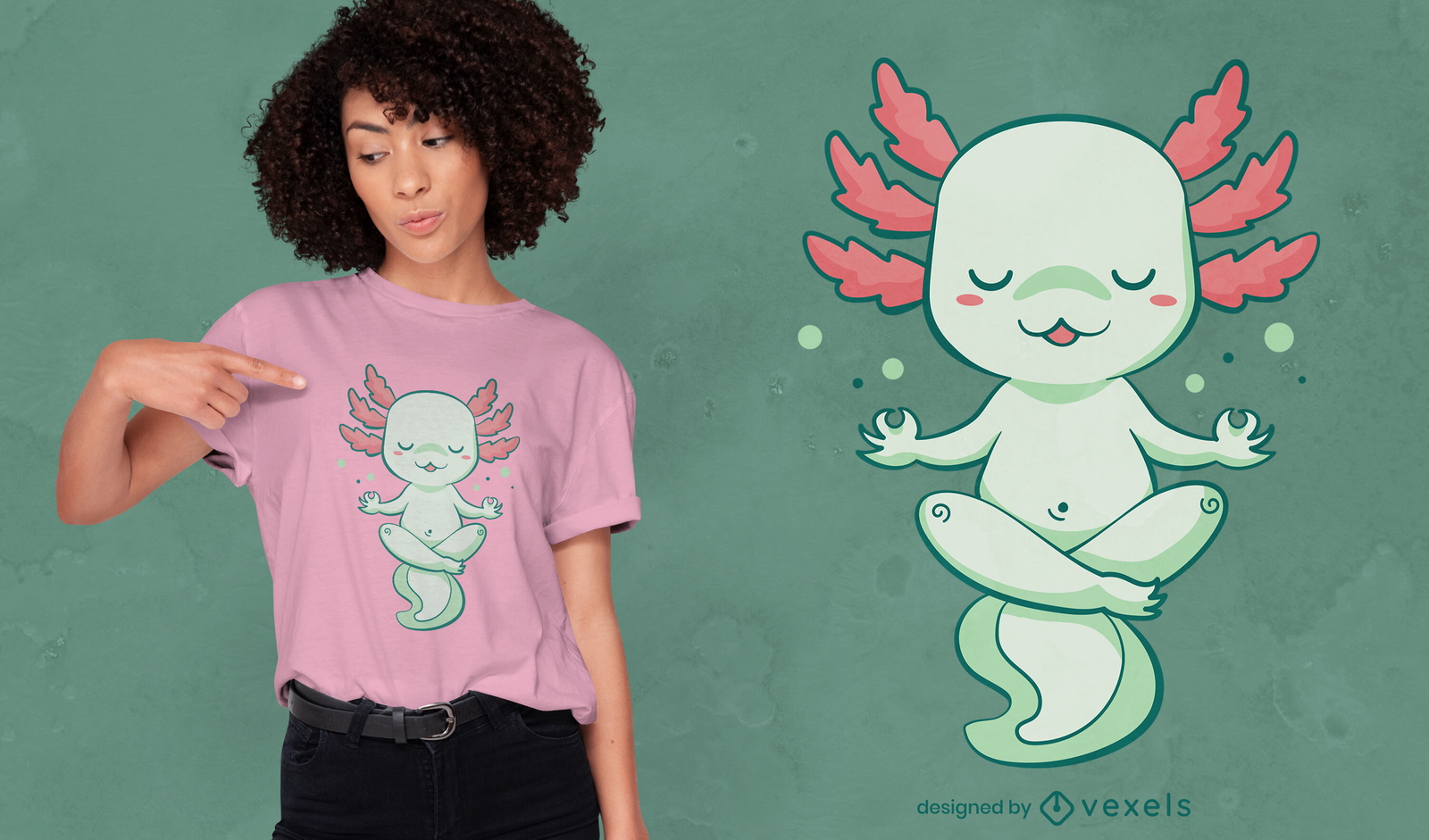 Design de t-shirt de meditação axolotl Kawaii