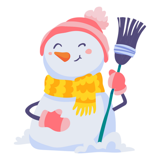Snowman broom character PNG Design
