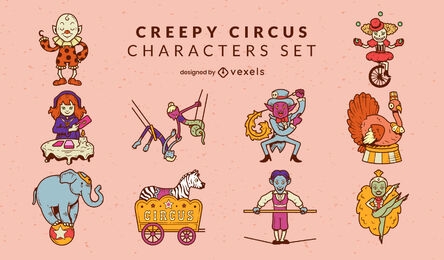 Circus performers creepy characters set