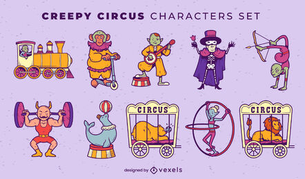 Conjunto de personagens de circo e carnaval