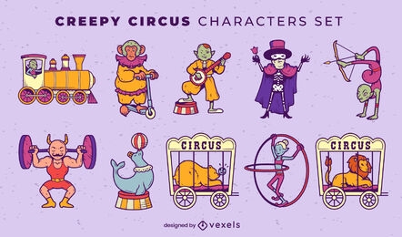 Conjunto de personajes de artistas de circo y carnaval.