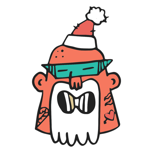 Rude man in santa's hat color stroke PNG Design