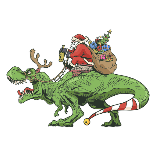 Papai Noel em uma ilustra??o de t-rex natal Desenho PNG