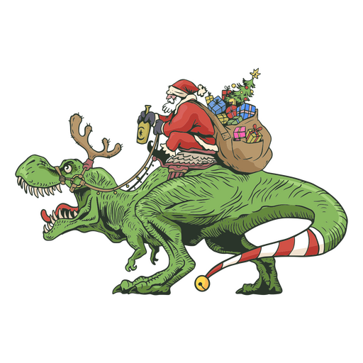 Weihnachtsmann in einem T-Rex-Illustrationsweihnachten PNG-Design
