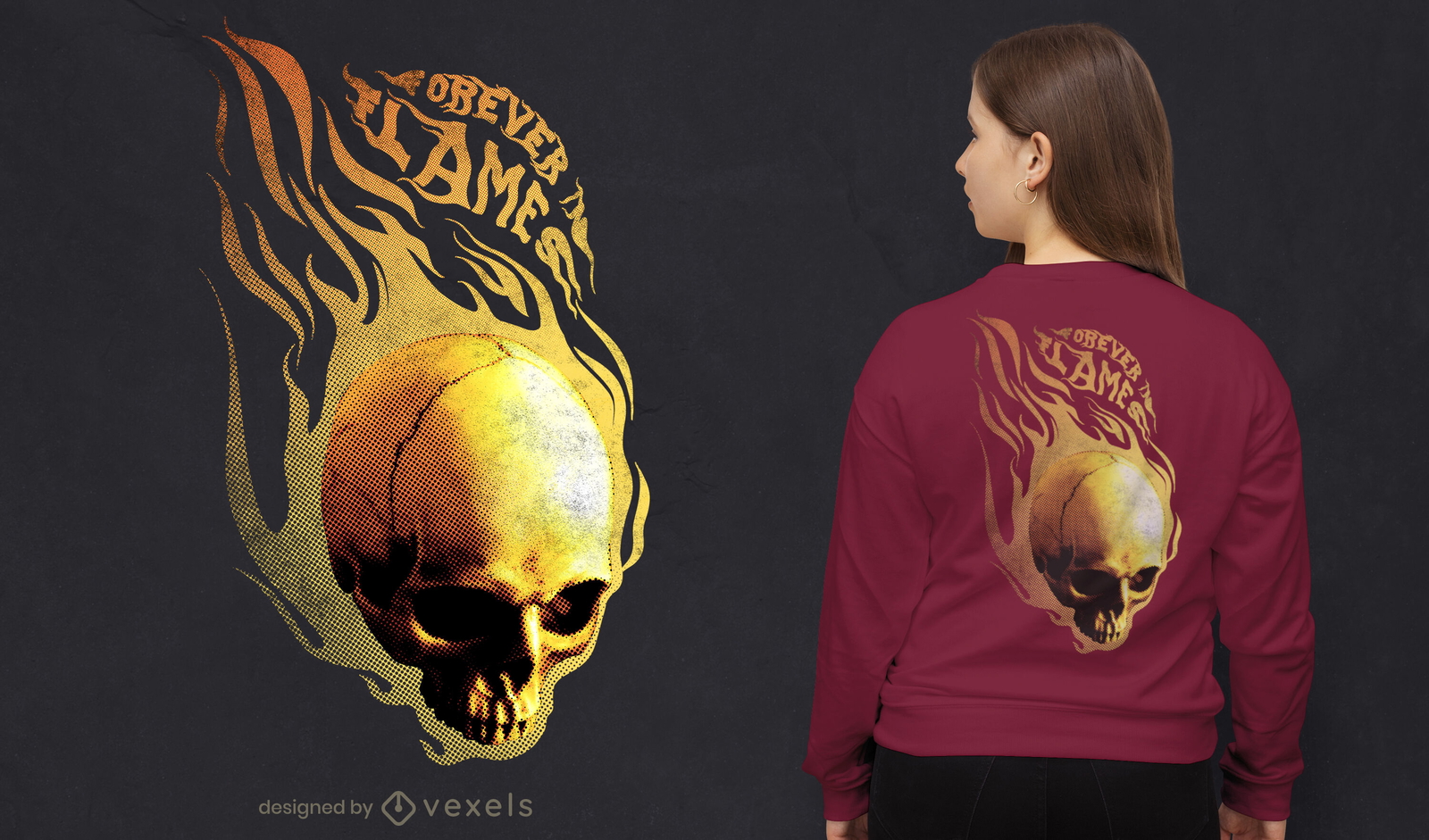 Diseño de camiseta de calavera en llamas psd