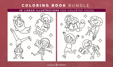 Crianças brincando de desenho de páginas de livros para colorir