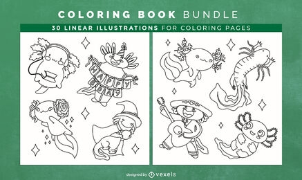 Axolotl animal coloring book design pages