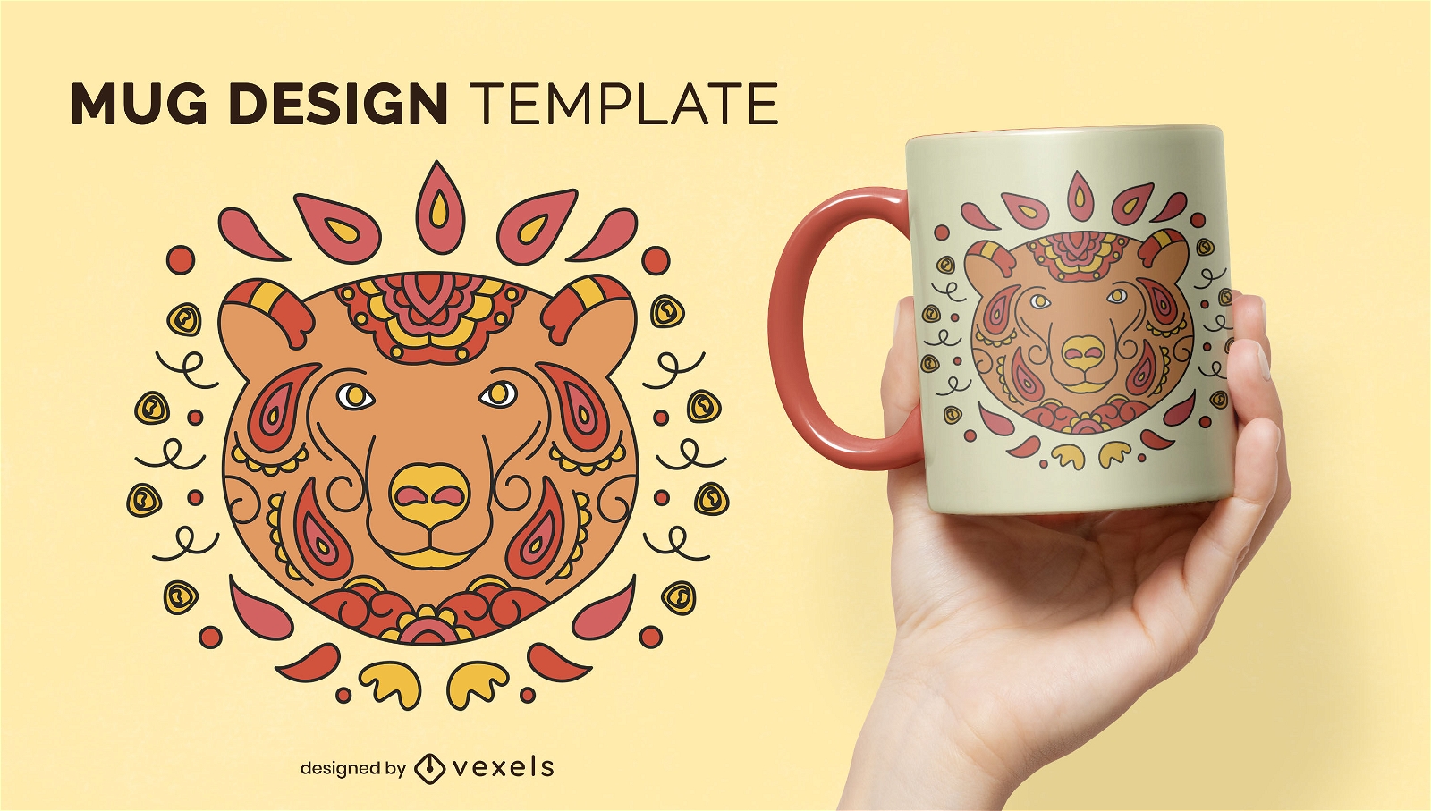 Bear wild animal mandala mug template