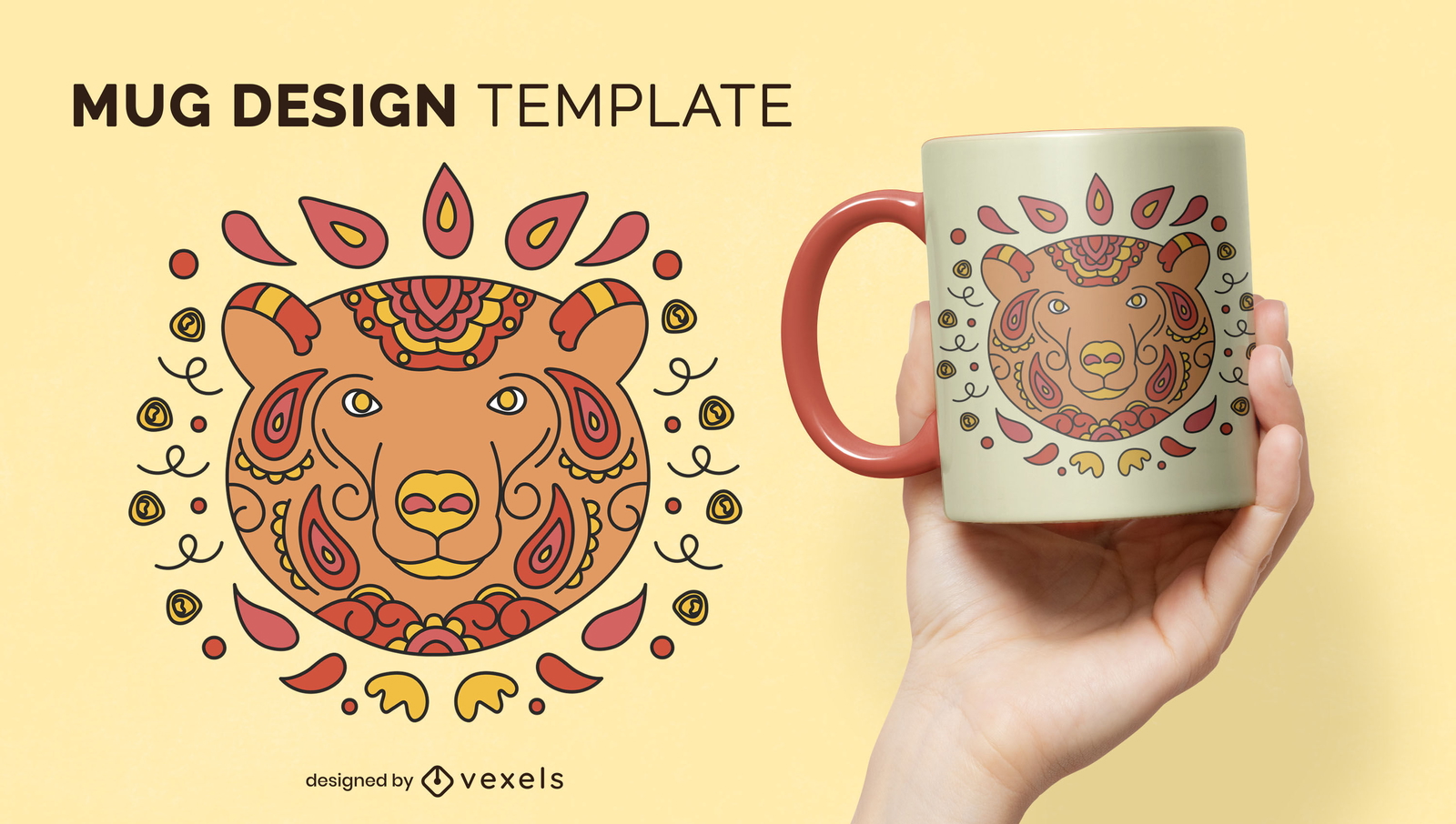 Bear wild animal mandala mug template